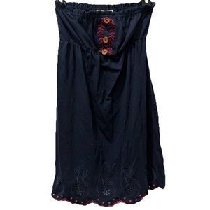 Rewind Navy Skirt with Red Embroidery